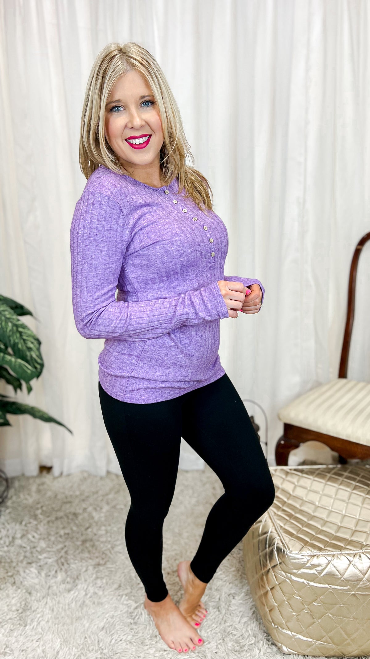 Suehelen Long Sleeve Henley: Violet