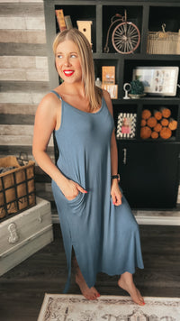 Soft cotton tank top midi dress in blue