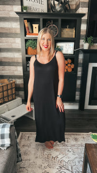 black cotton tank top midi dress