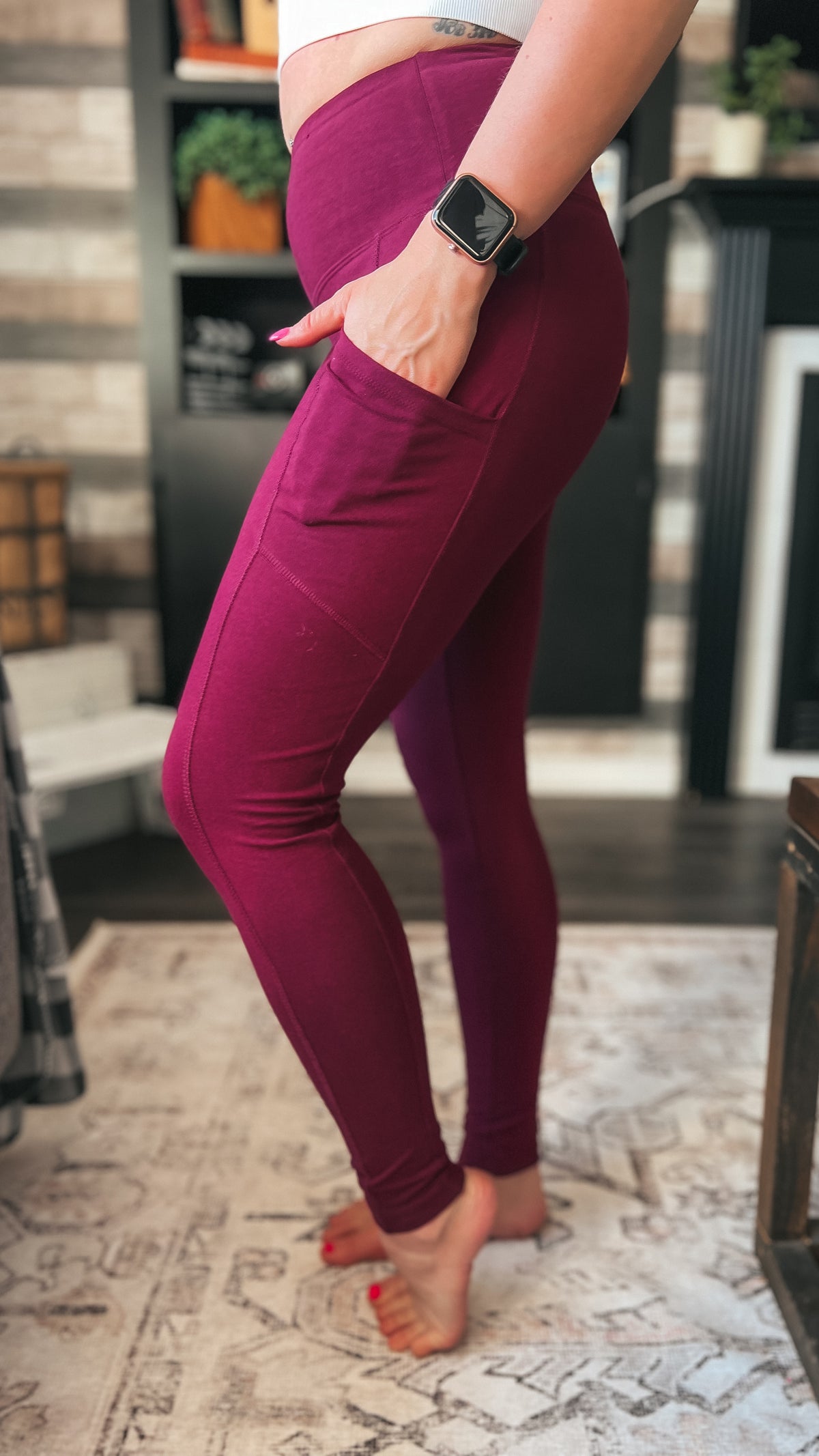 Cotton high rise leggings burgundy color