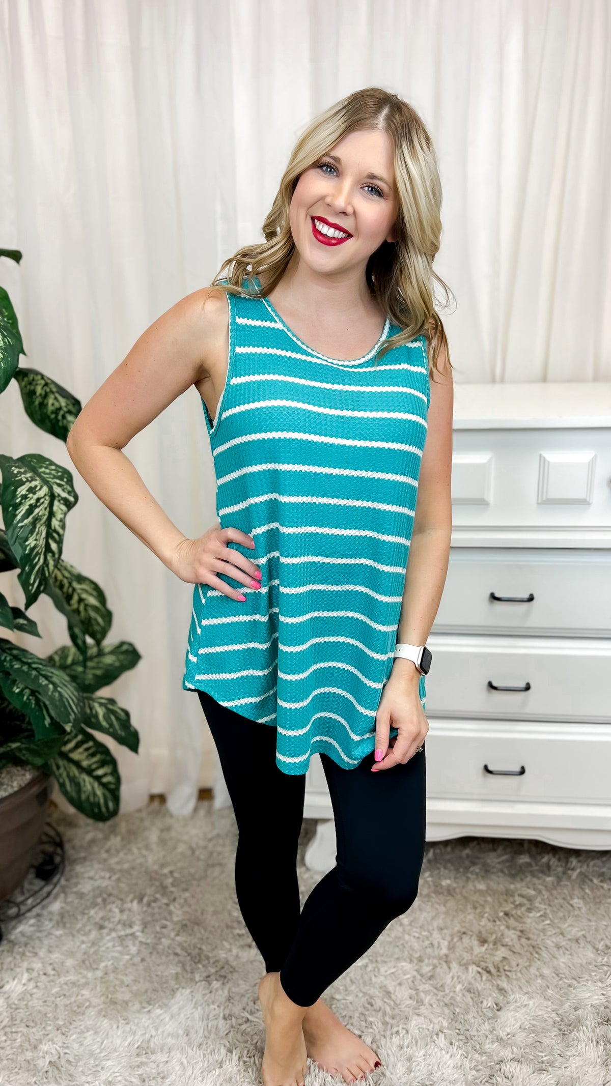 Haley Striped Tank Top: Jade