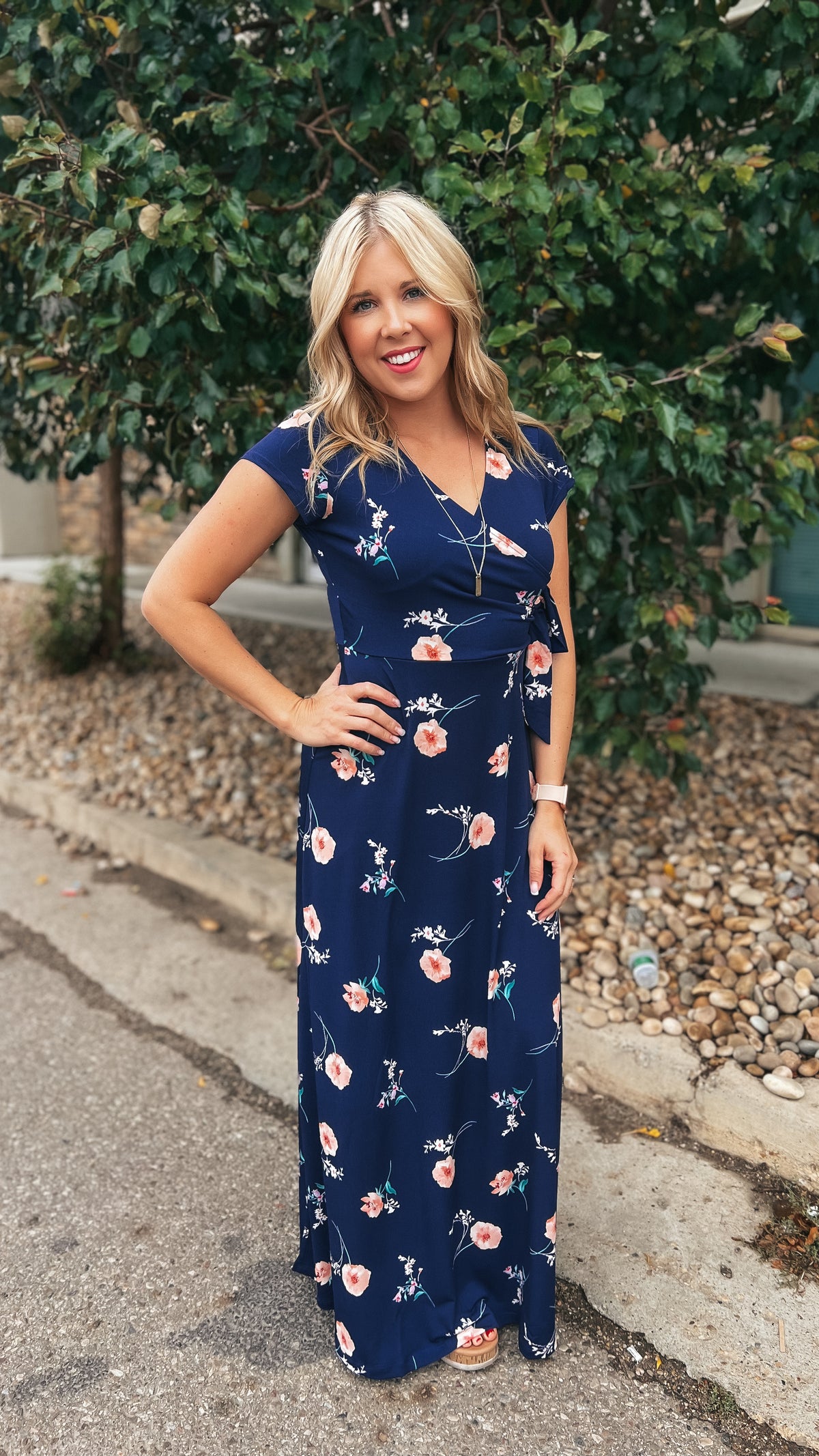 Lily 2.0 Short Sleeve Maxi Dress: Navy