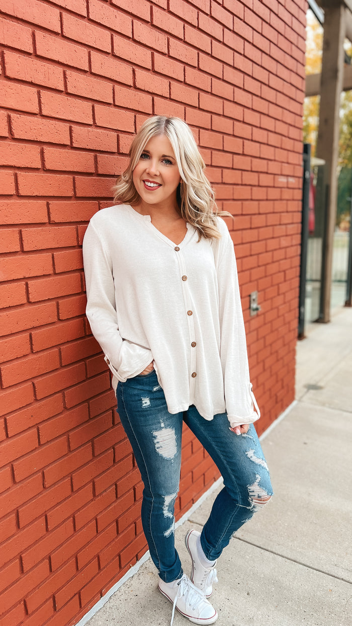 Karen Faux Button Down Shirt: Oatmeal