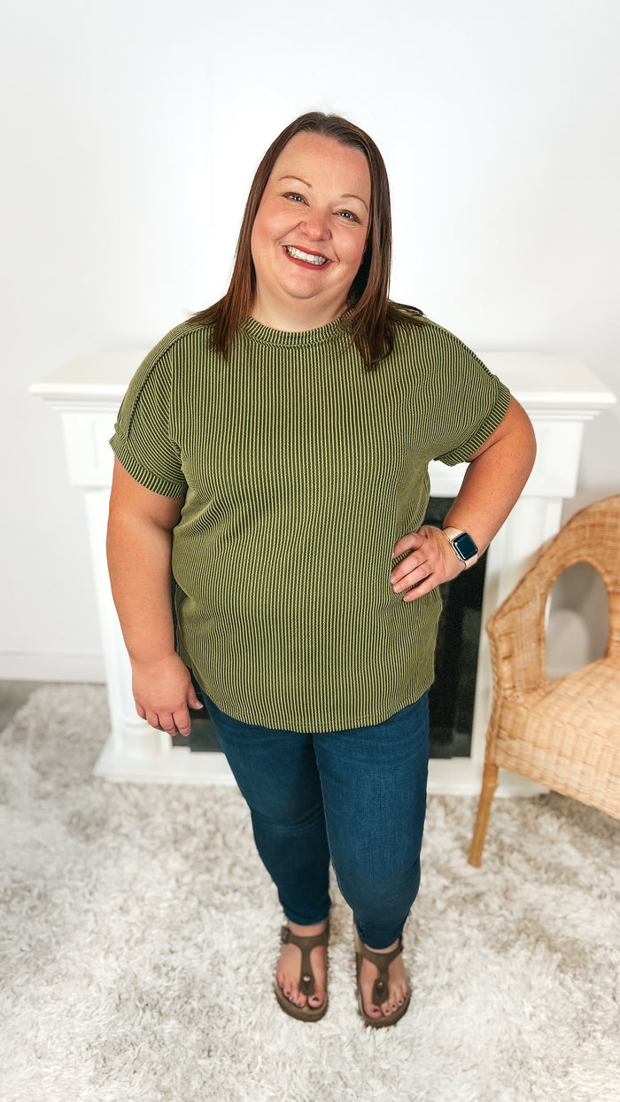 Valerie Textured Rib Top: Green