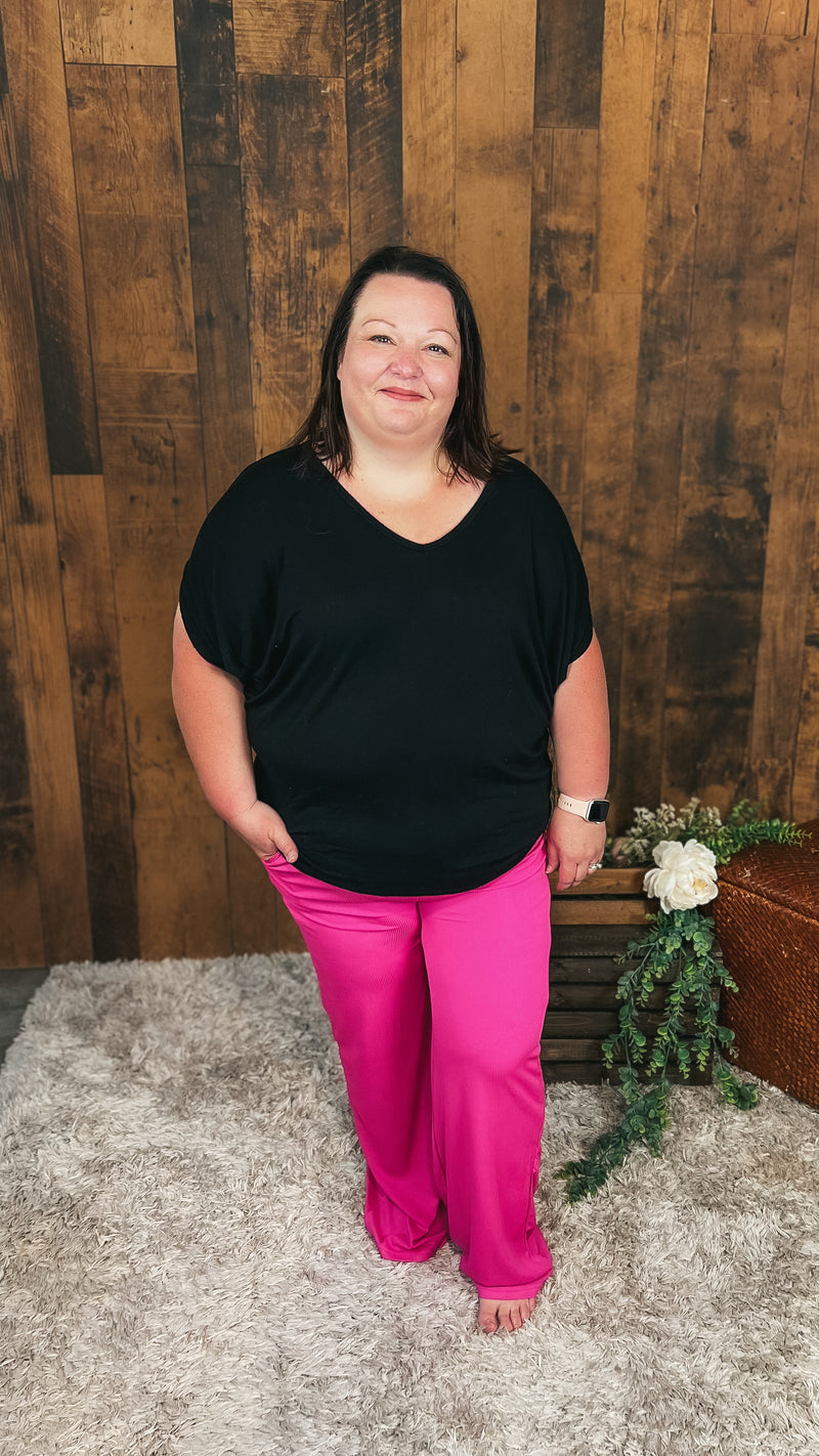 hot pink ribbed lounge pants