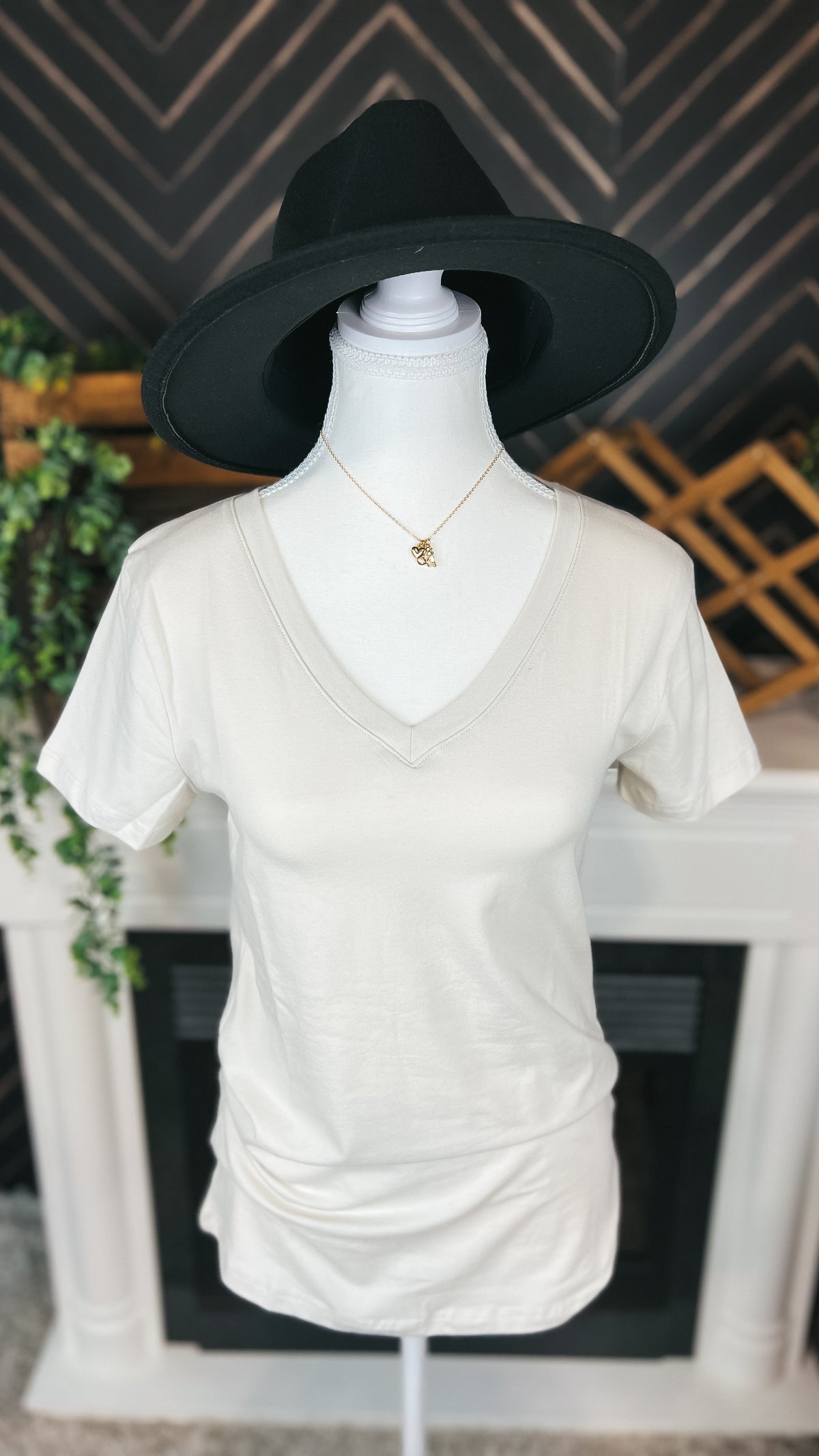 Becca V-Neck Tee: Bone