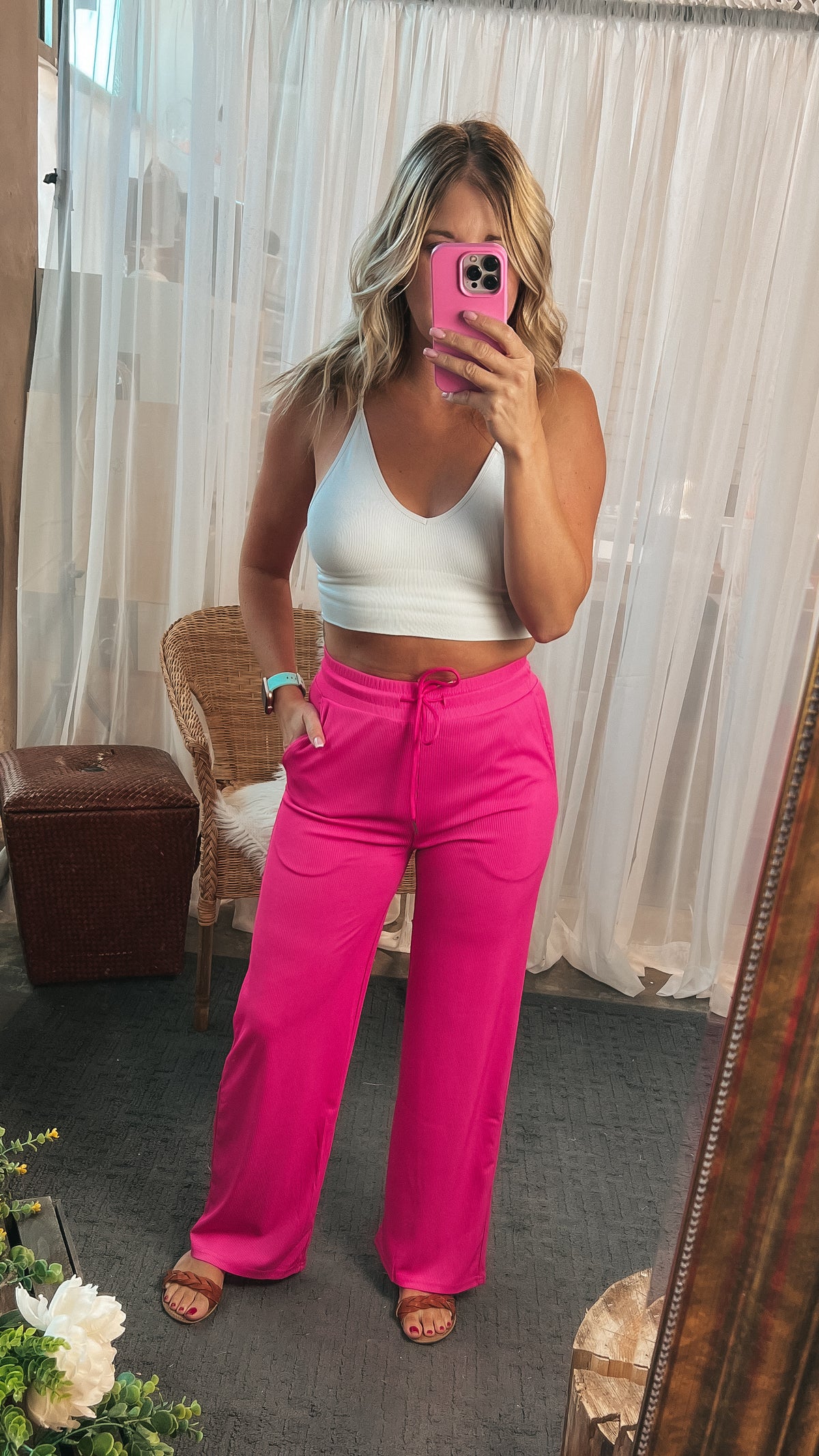 Brittany Ribbed Pants: Fuchsia