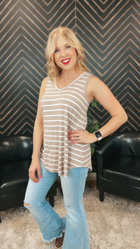 Emily Stripe Tank Top: Ash Mocha & Ivory