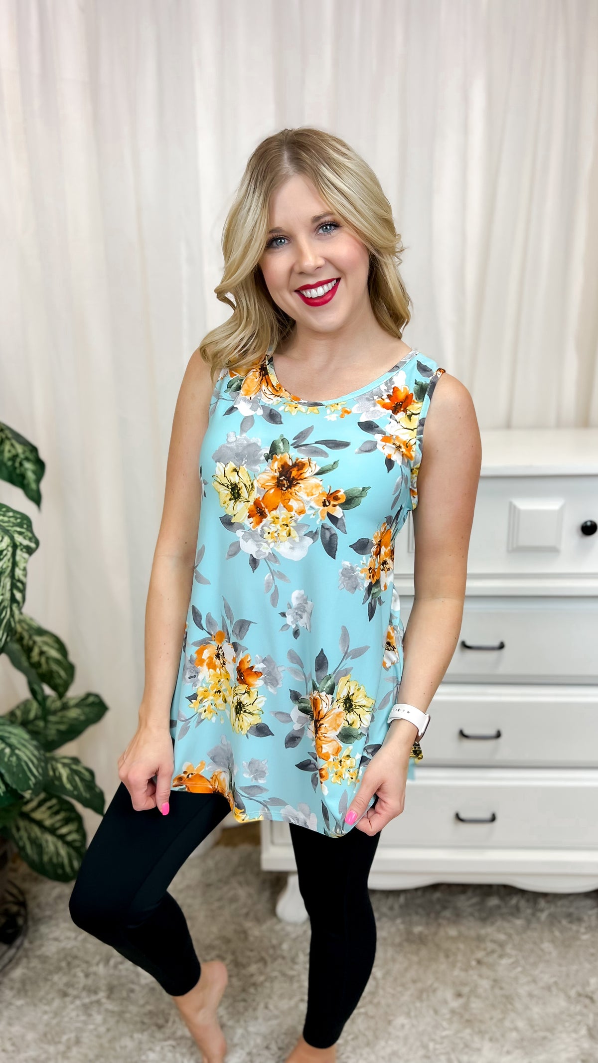 Jessie Floral Tank Top: Blue