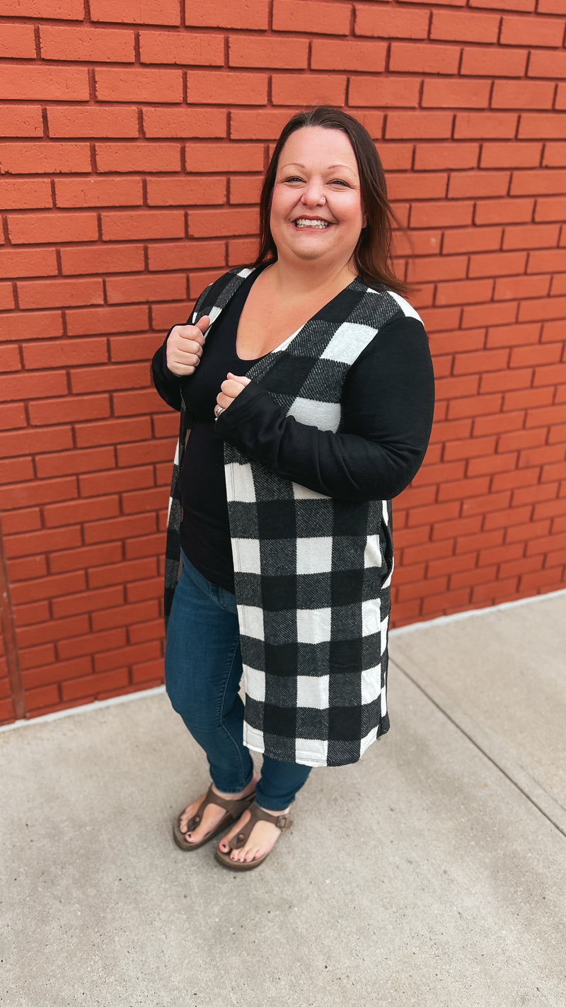 Donna Plaid Cardigan: Ivory & Black