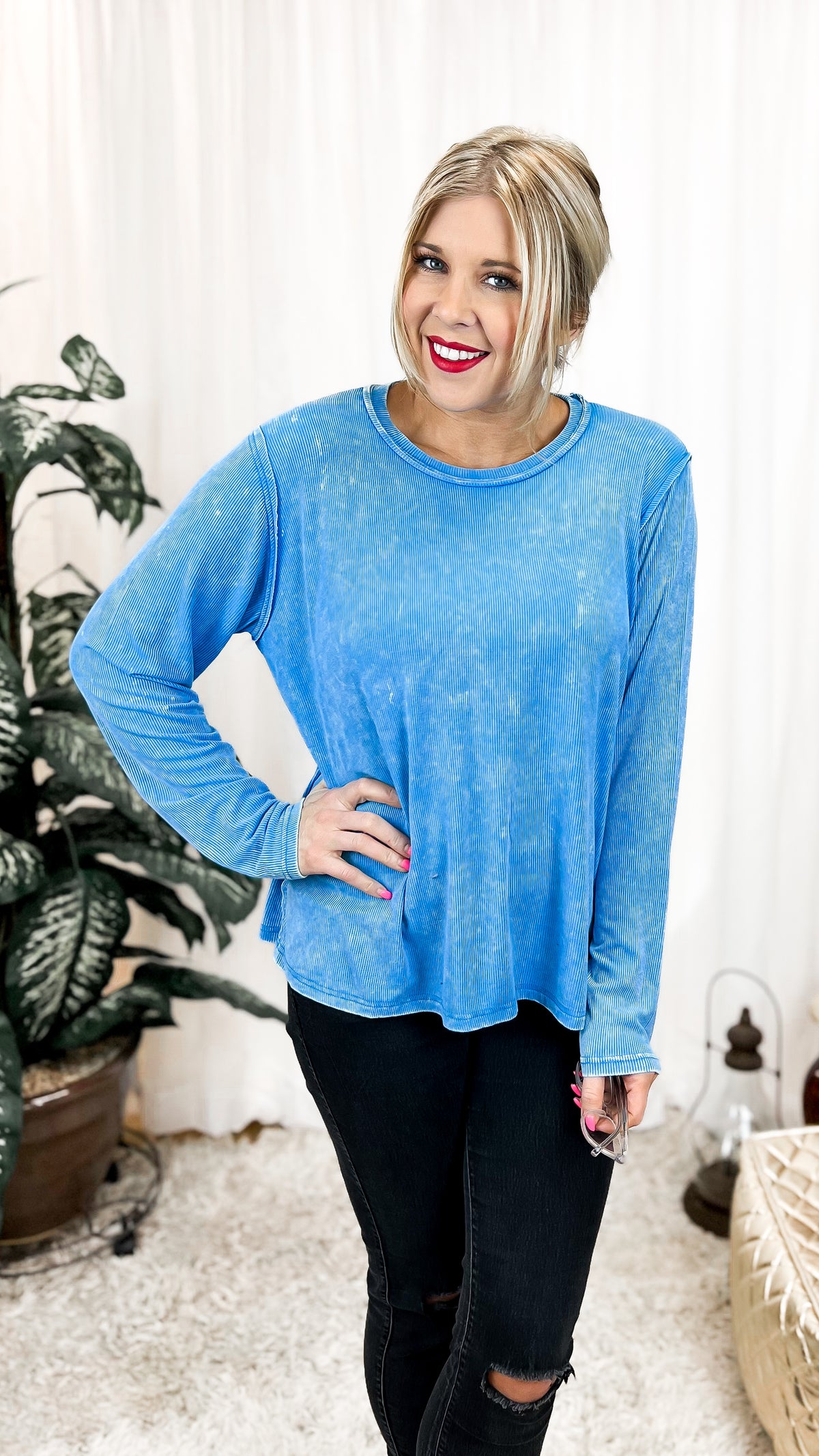 Melanie Ribbed Long Sleeve: Sky Blue