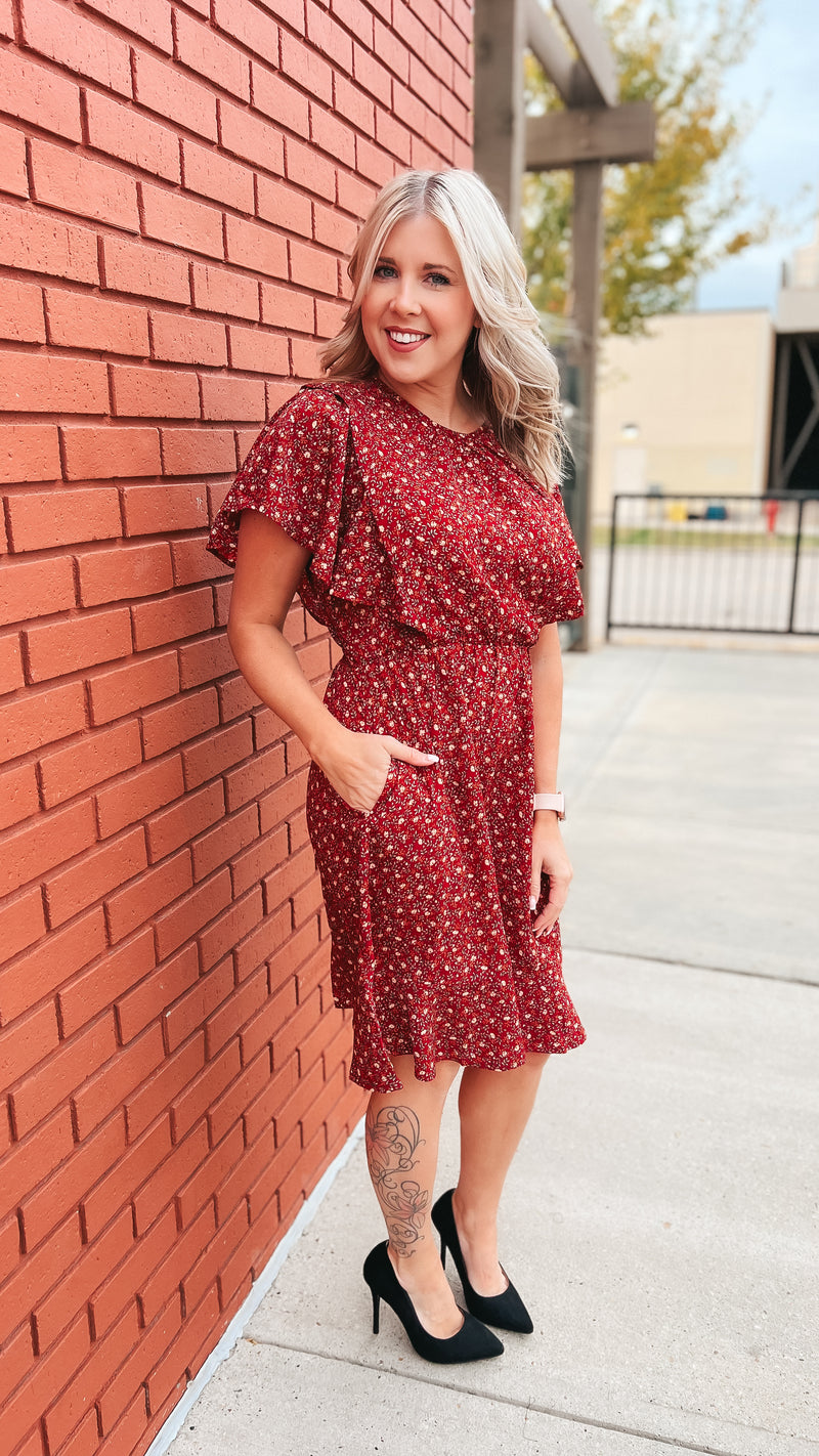 Christine Floral Dress: Burgundy