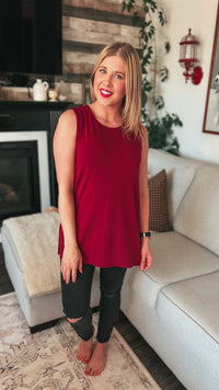 wide strap dressy tank top in wine