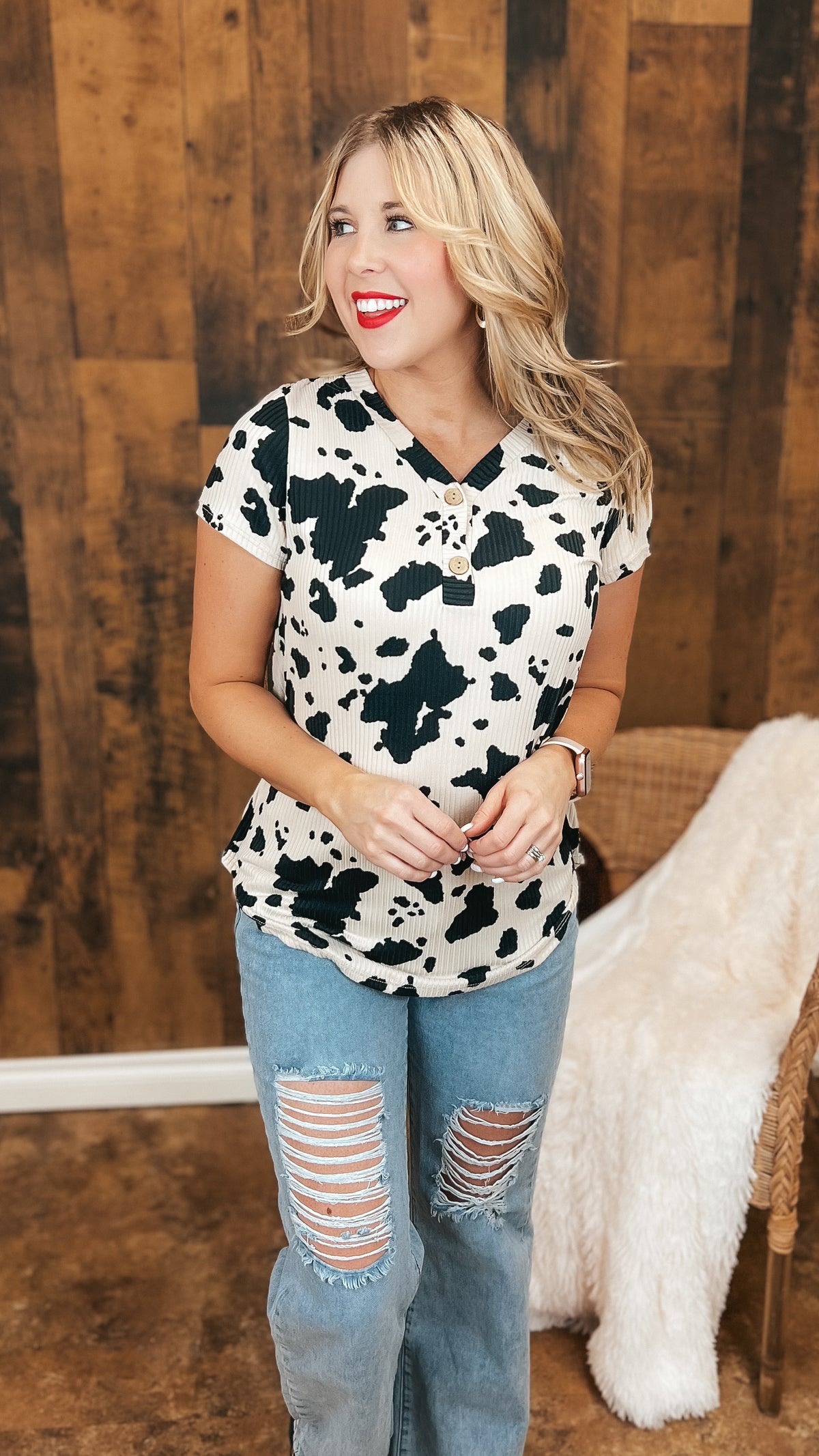 Cora Ribbed Animal Print Top