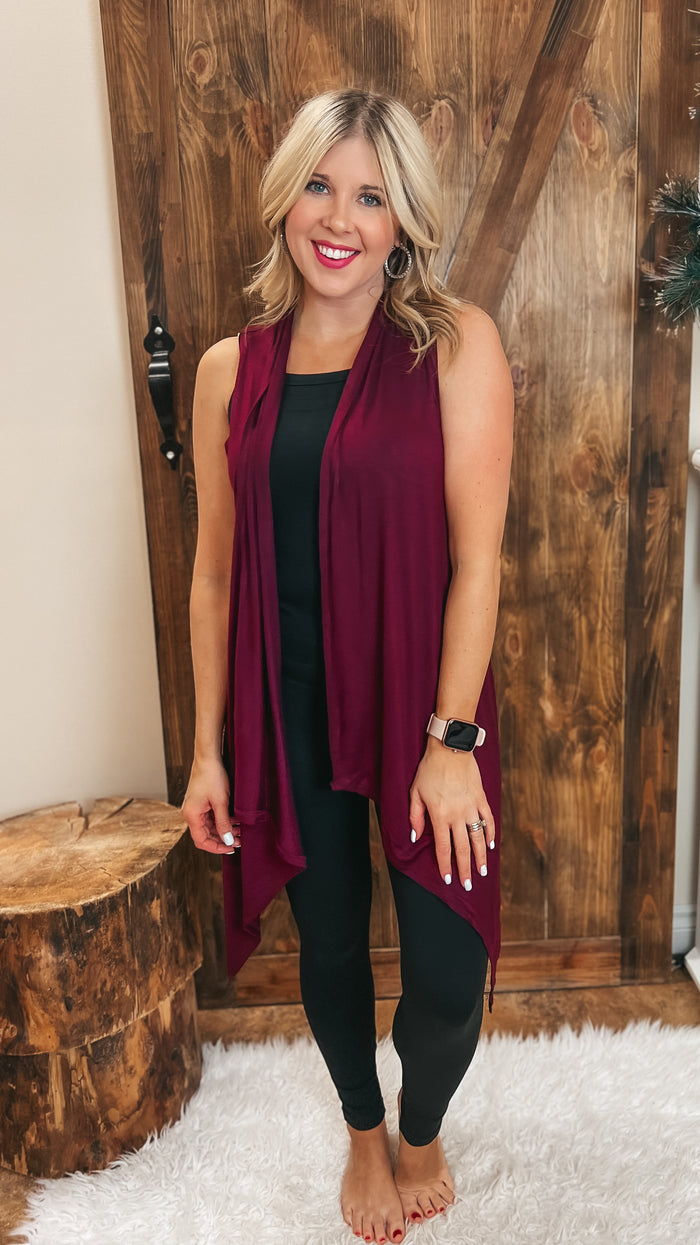 Lorraine Vested Cardigan: Burgundy