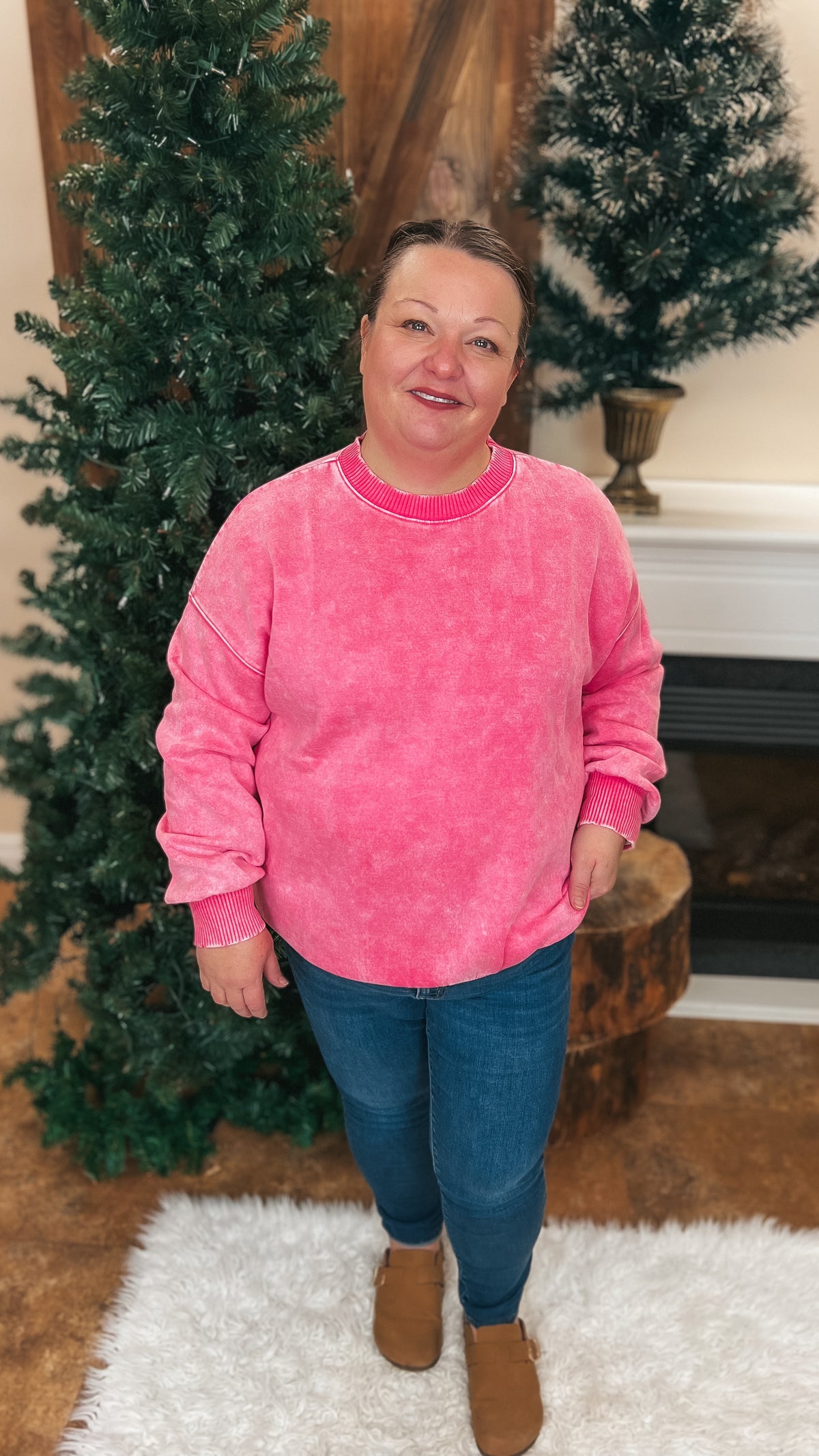 Jade Acid Wash Sweater: Fuchsia