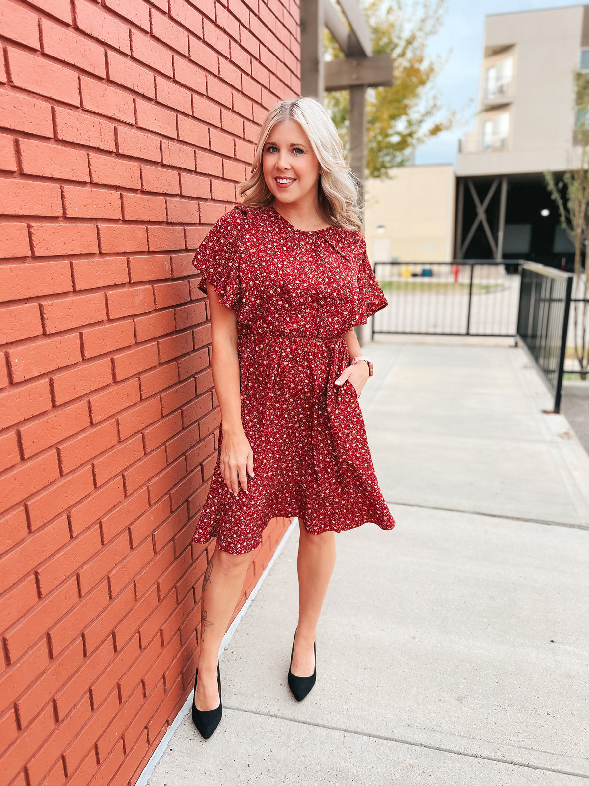 Christine Floral Dress: Burgundy