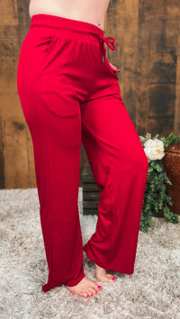 red ribbed lounge pants