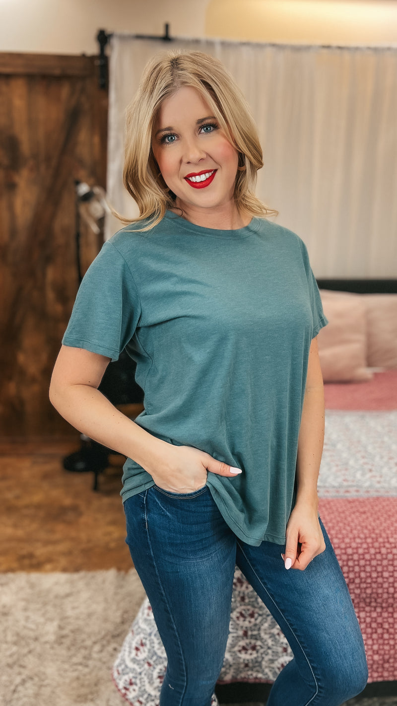 Nikki Boyfriend Tee: Ash Teal