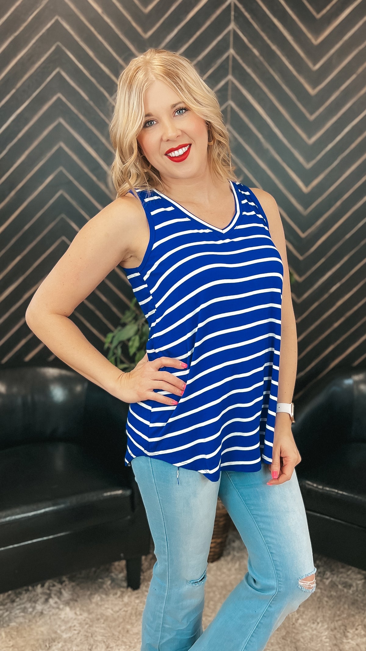 Emily Stripe Tank Top: Bright Blue