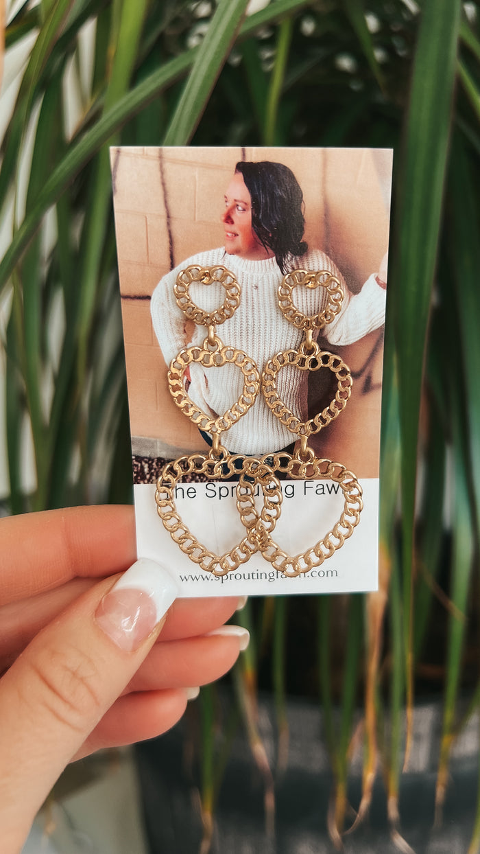 gold link heart drop earrings