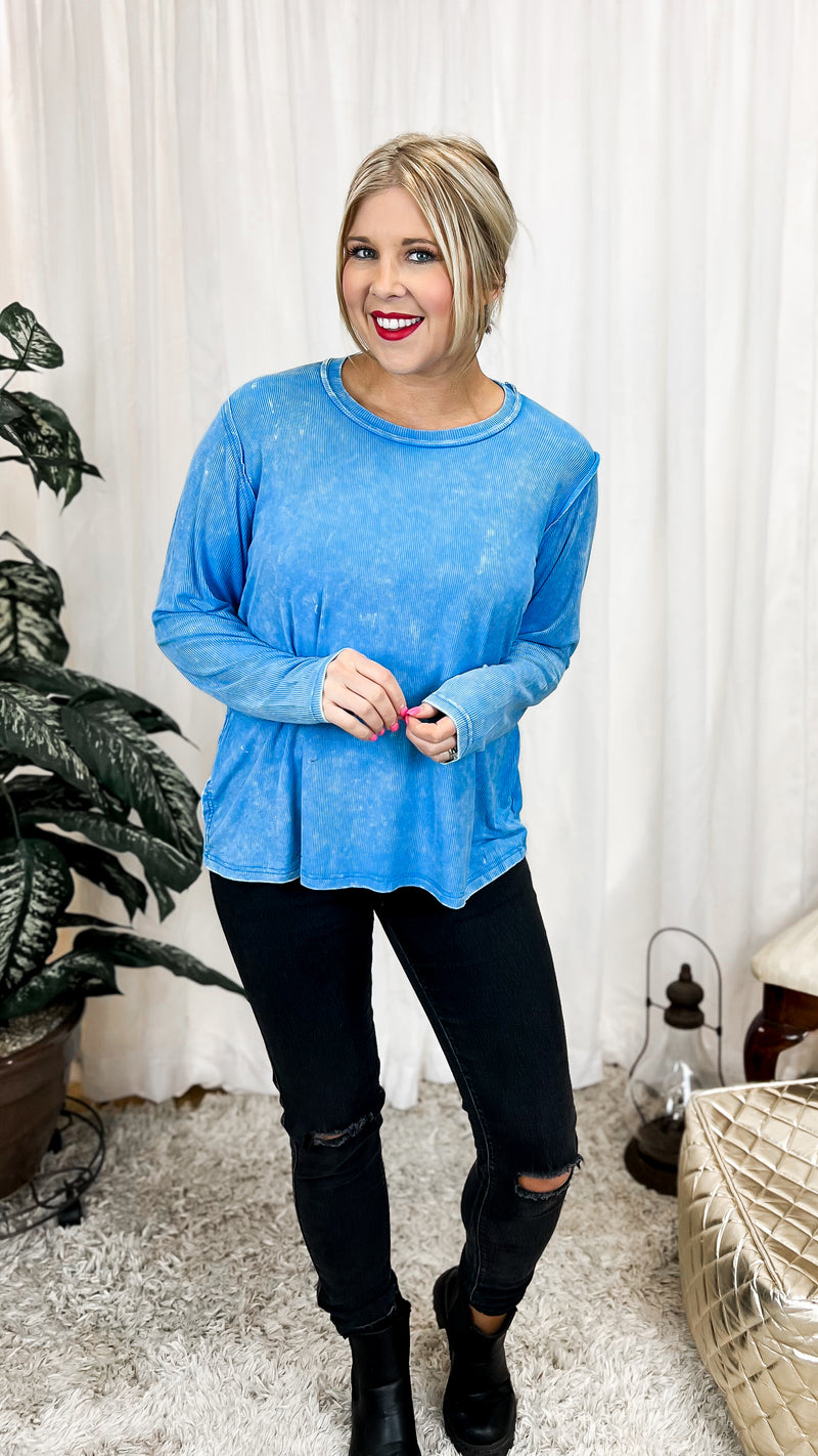 Melanie Ribbed Long Sleeve: Sky Blue