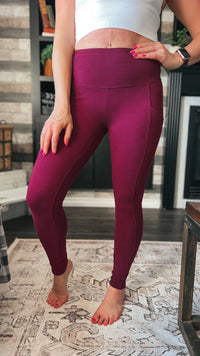 Cotton high rise leggings burgundy color