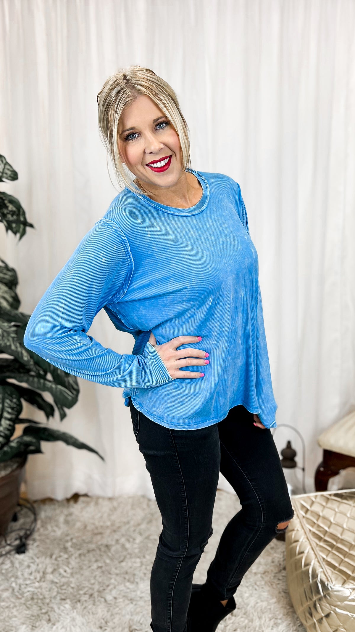 Melanie Ribbed Long Sleeve: Sky Blue