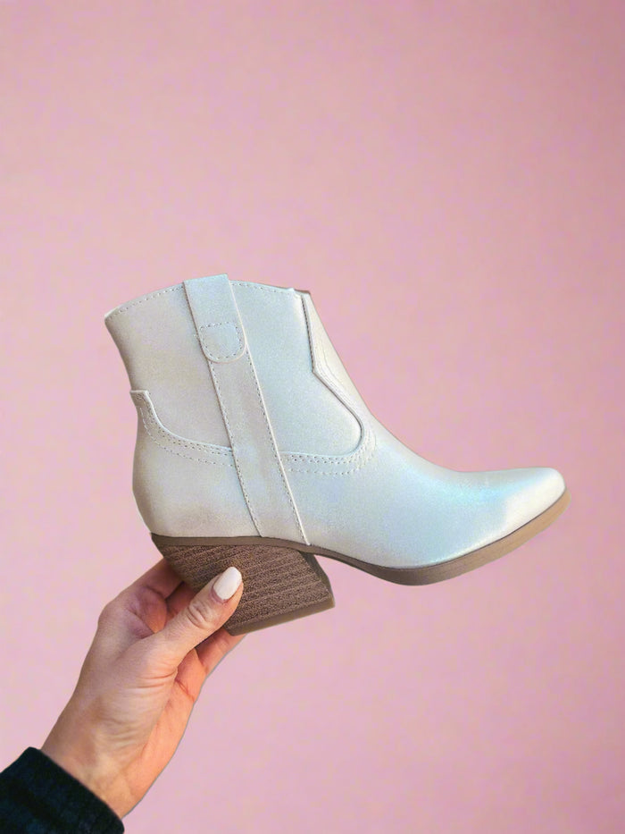 Becky Cowboy Ankle Booties: Pearl *SALE*