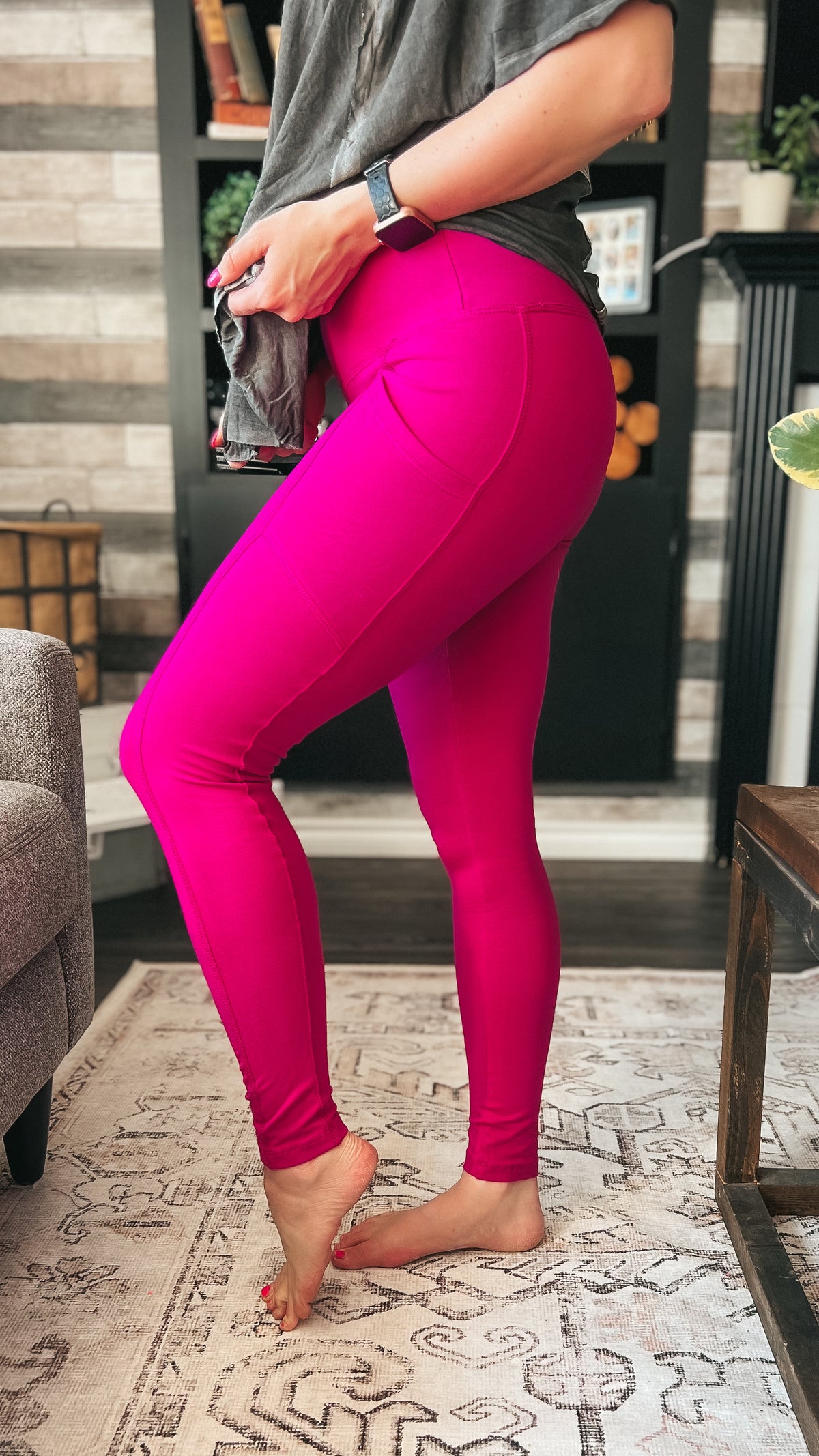 Magenta cotton high rise leggings 