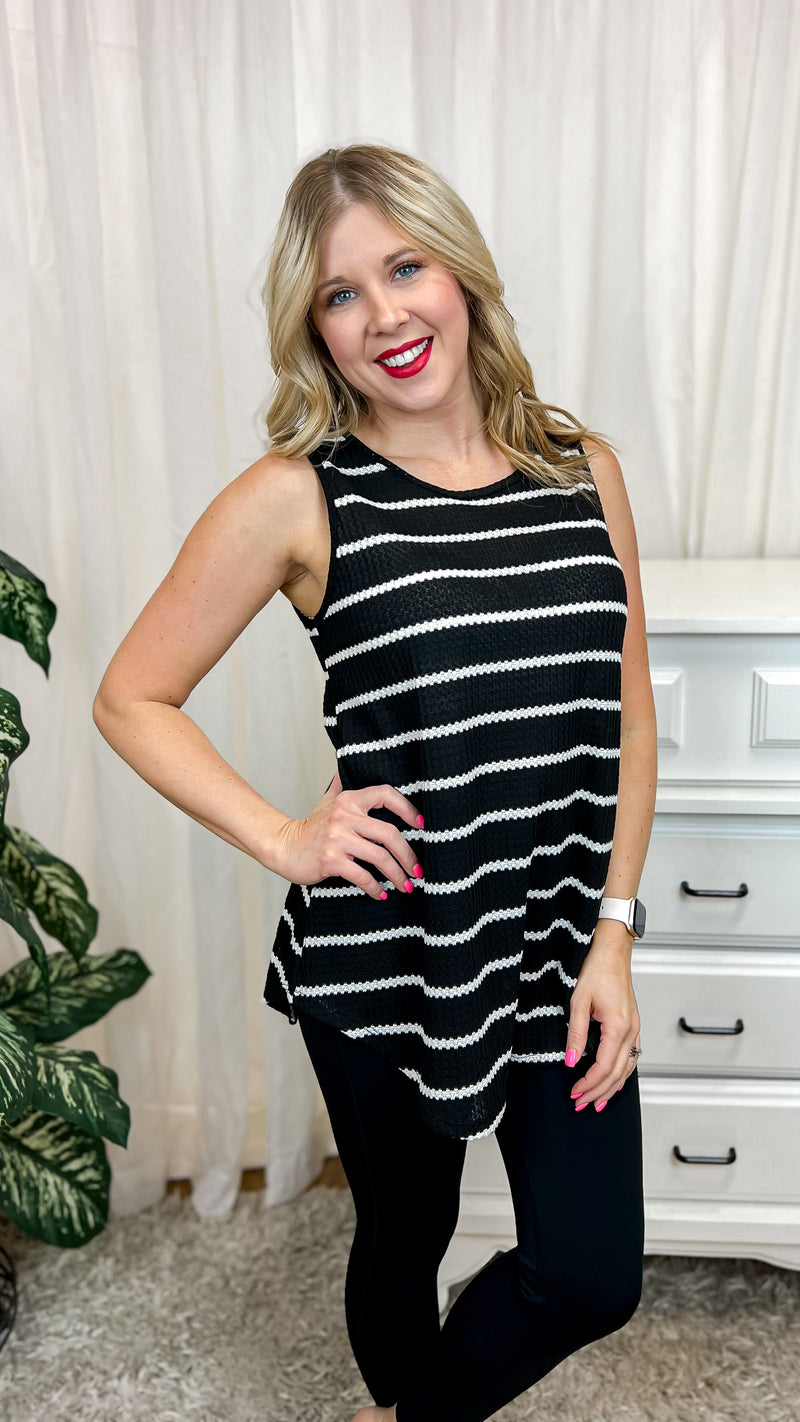 Haley Striped Tank Top: Black