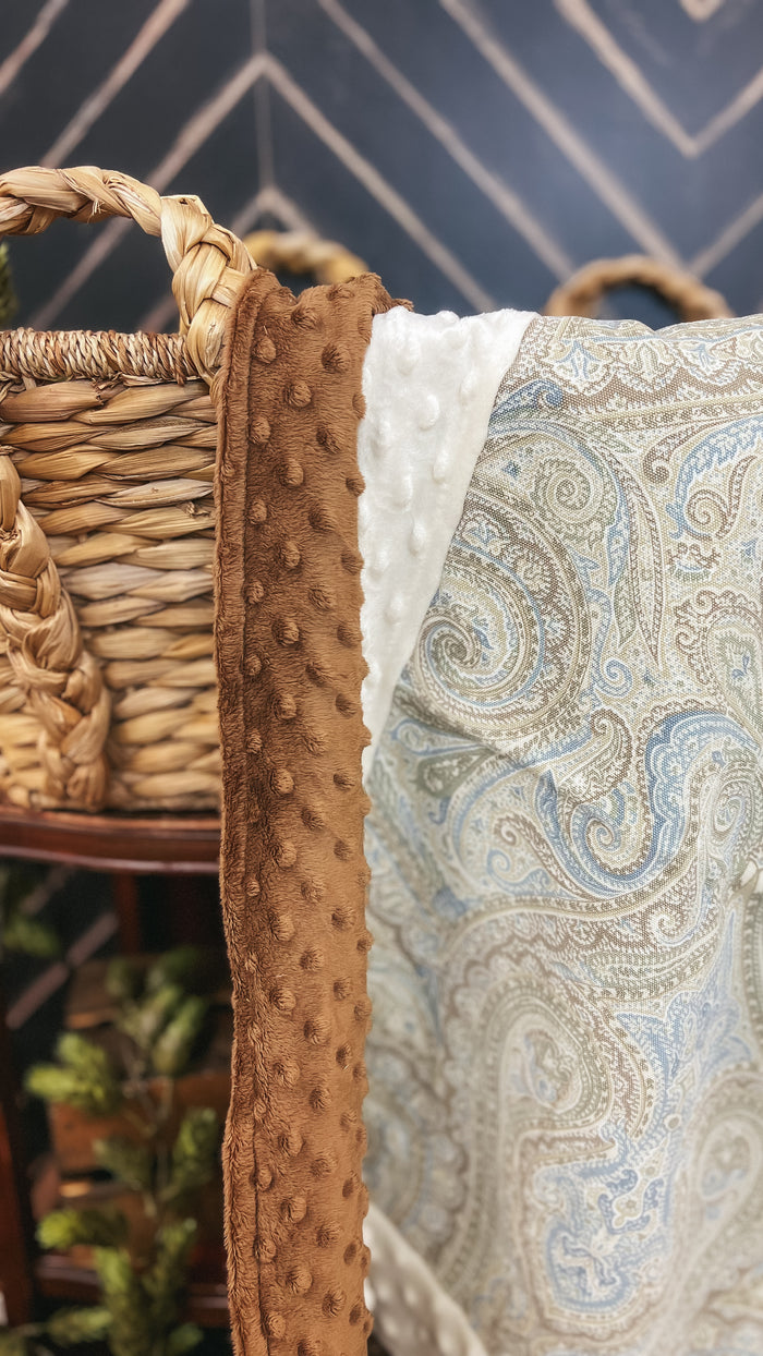 Mama Made It- Sleepy Snuggle Blanket: Cream & Brown Paisley