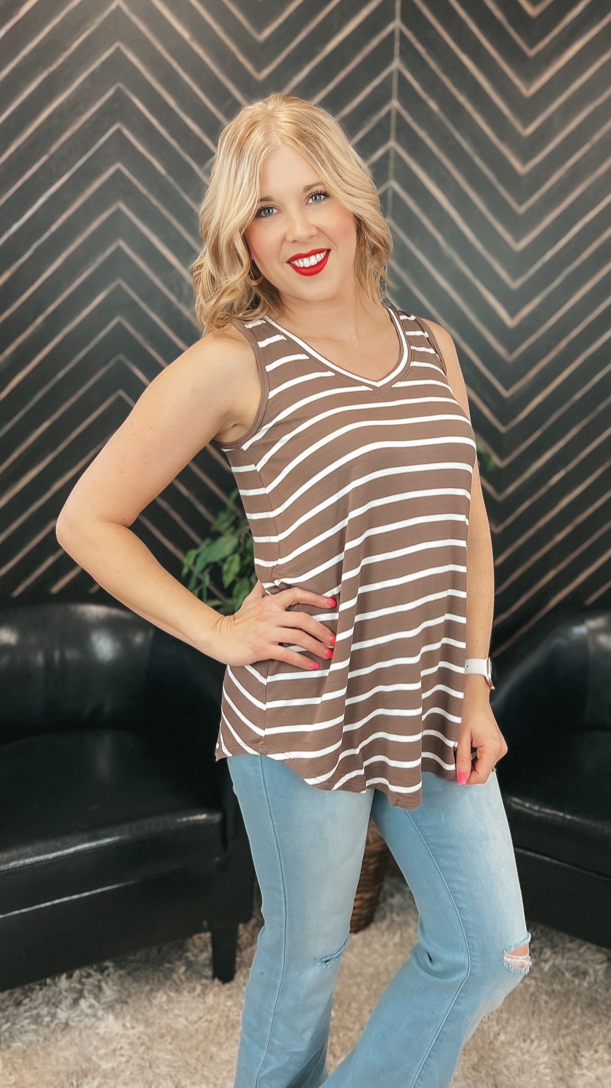 Emily Stripe Tank Top: Mocha & Ivory