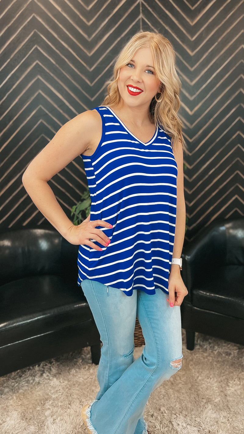 Emily Stripe Tank Top: Bright Blue