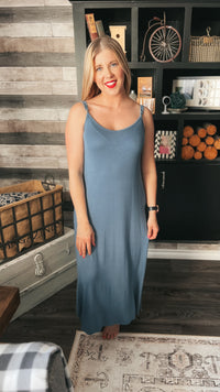 Soft cotton tank top midi dress in blue