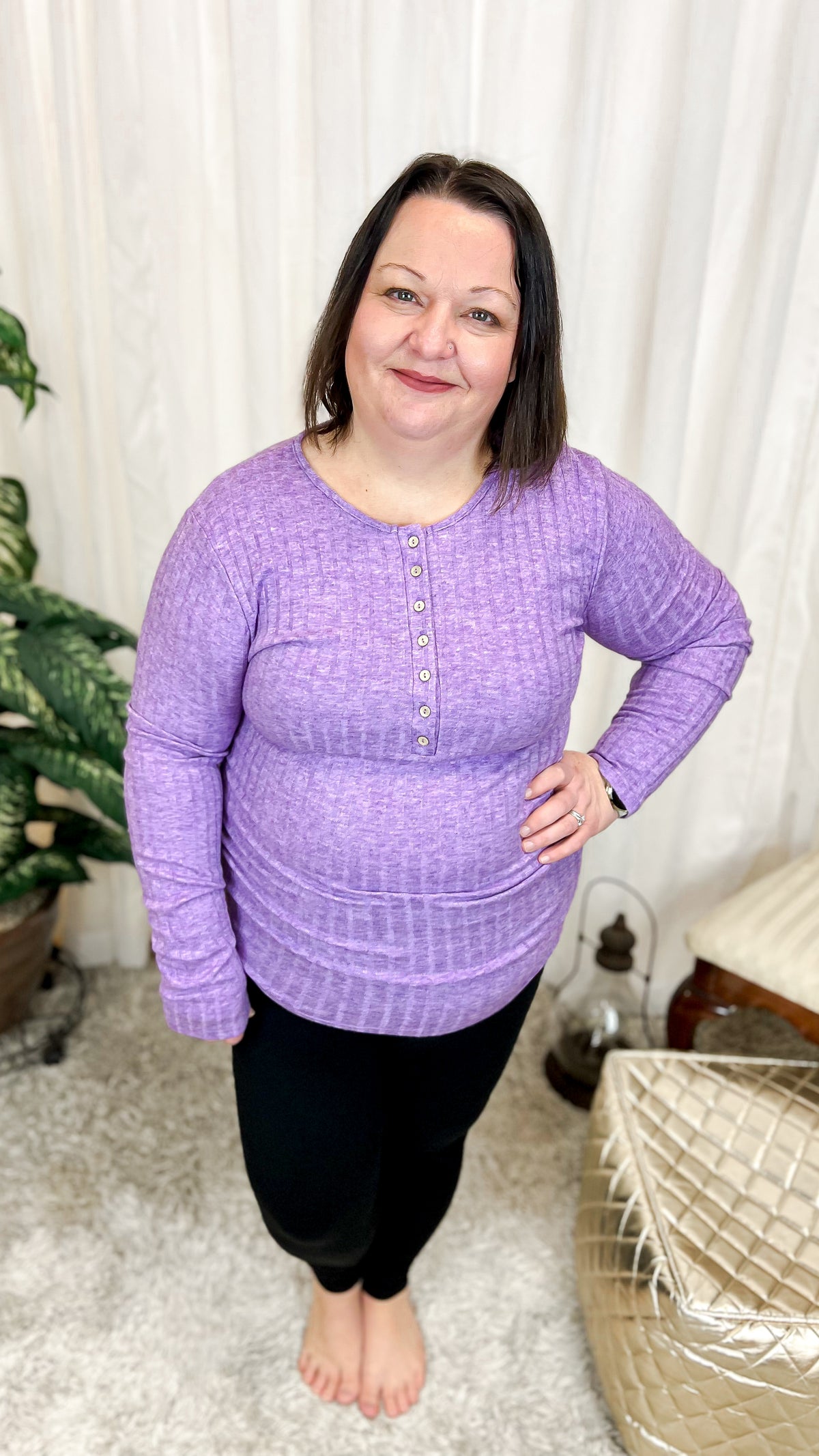 Suehelen Long Sleeve Henley: Violet