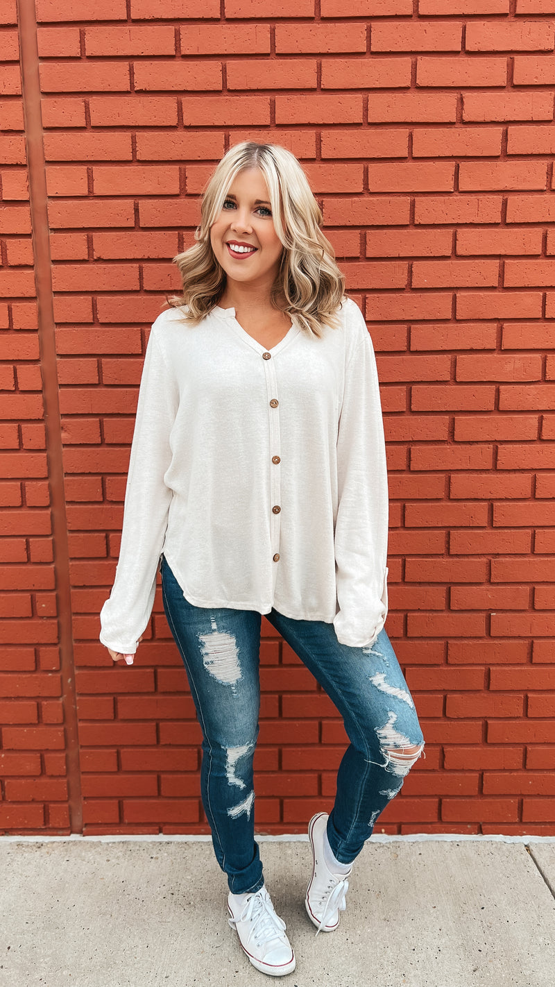 Karen Faux Button Down Shirt: Oatmeal