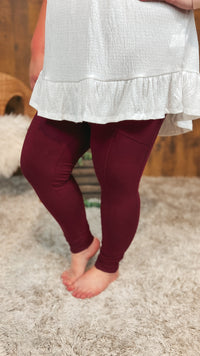 Cotton high rise leggings burgundy color