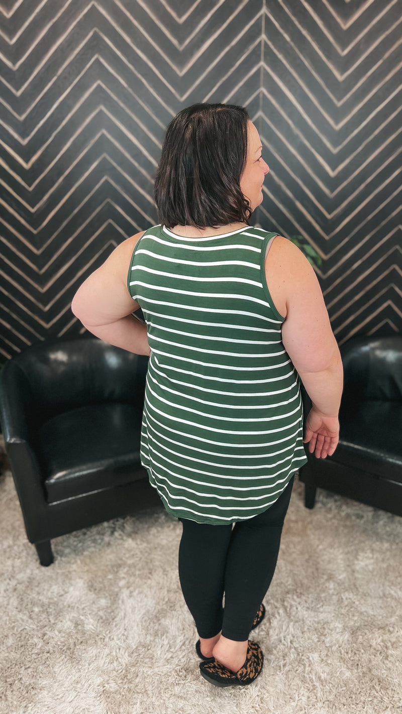 Emily Stripe Tank Top: Army Green & Ivory