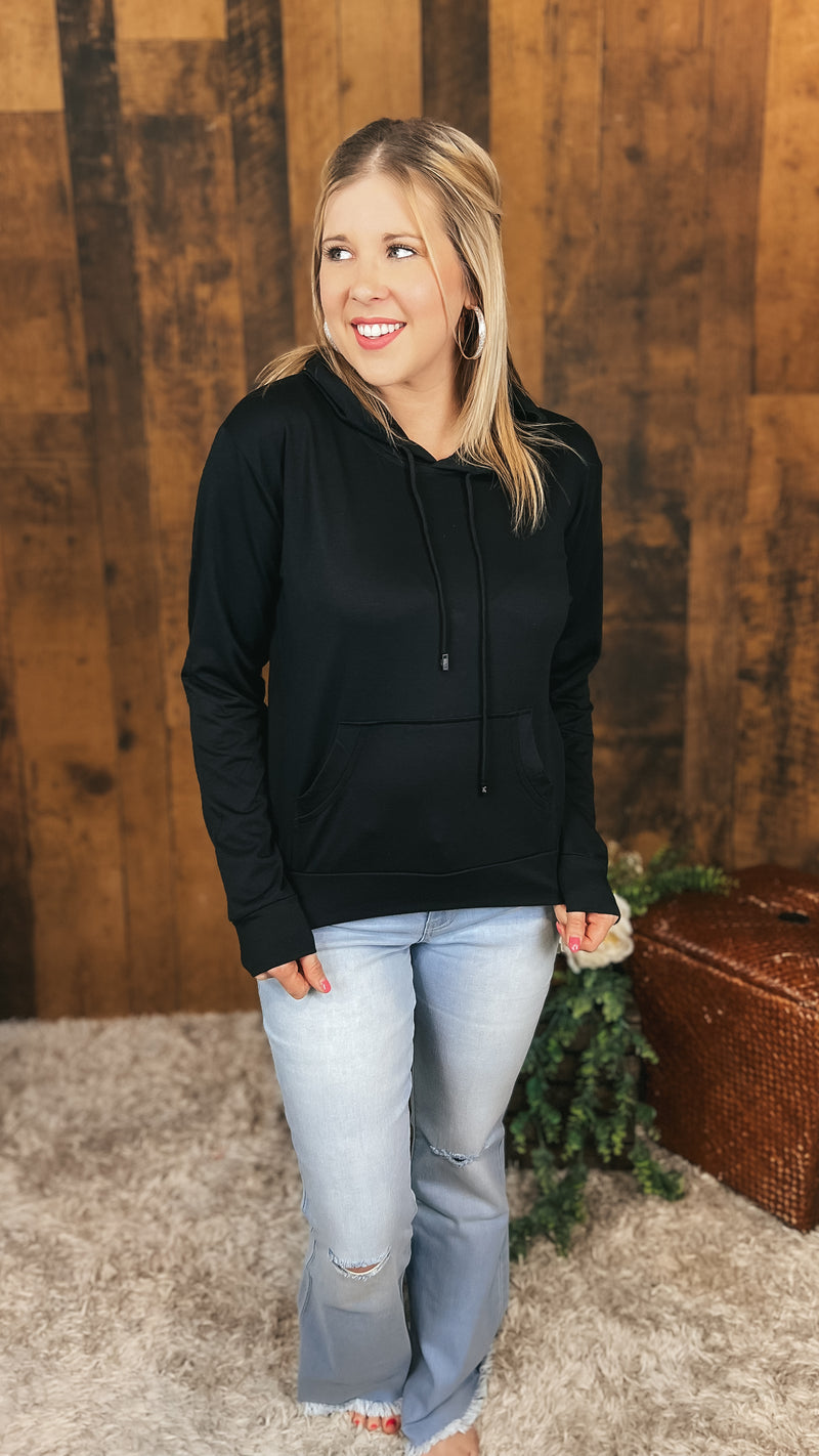 Women's black cotton basic hoodie