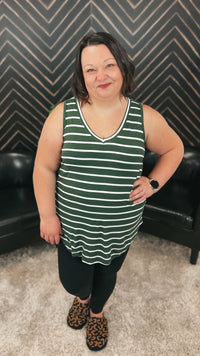 Emily Stripe Tank Top: Army Green & Ivory