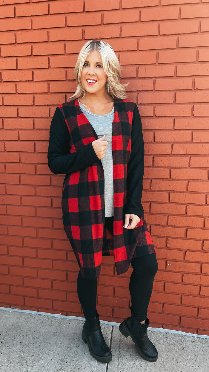 Donna Plaid Cardigan: Red & Black