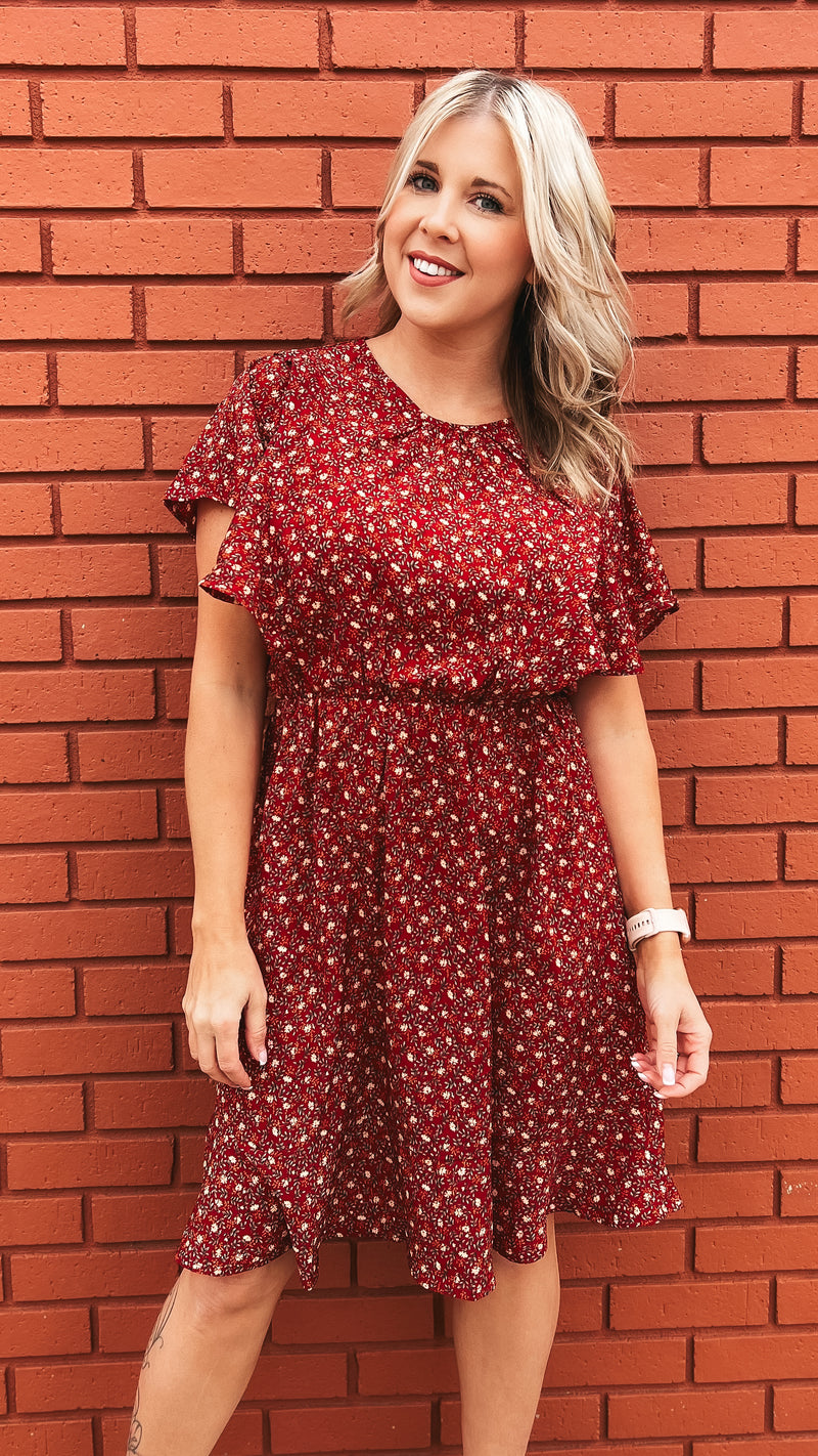 Christine Floral Dress: Burgundy *SALE*