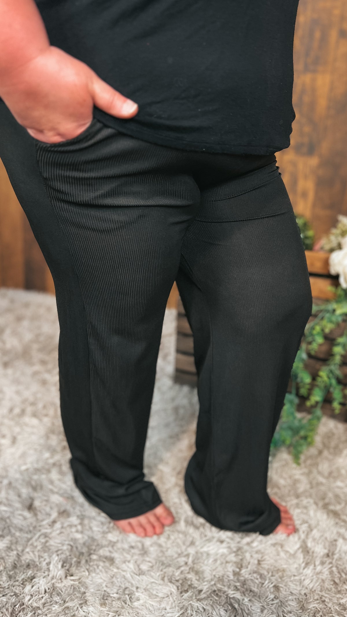 black ribbed lounge pants