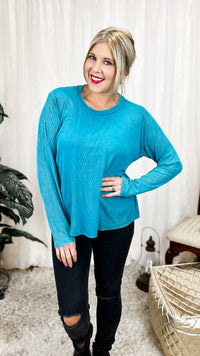 Melanie Ribbed Long Sleeve: Light Teal