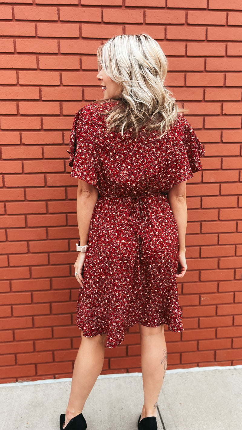 Christine Floral Dress: Burgundy