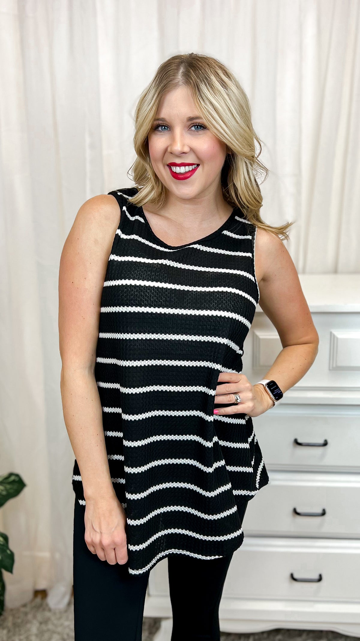 Haley Striped Tank Top: Black