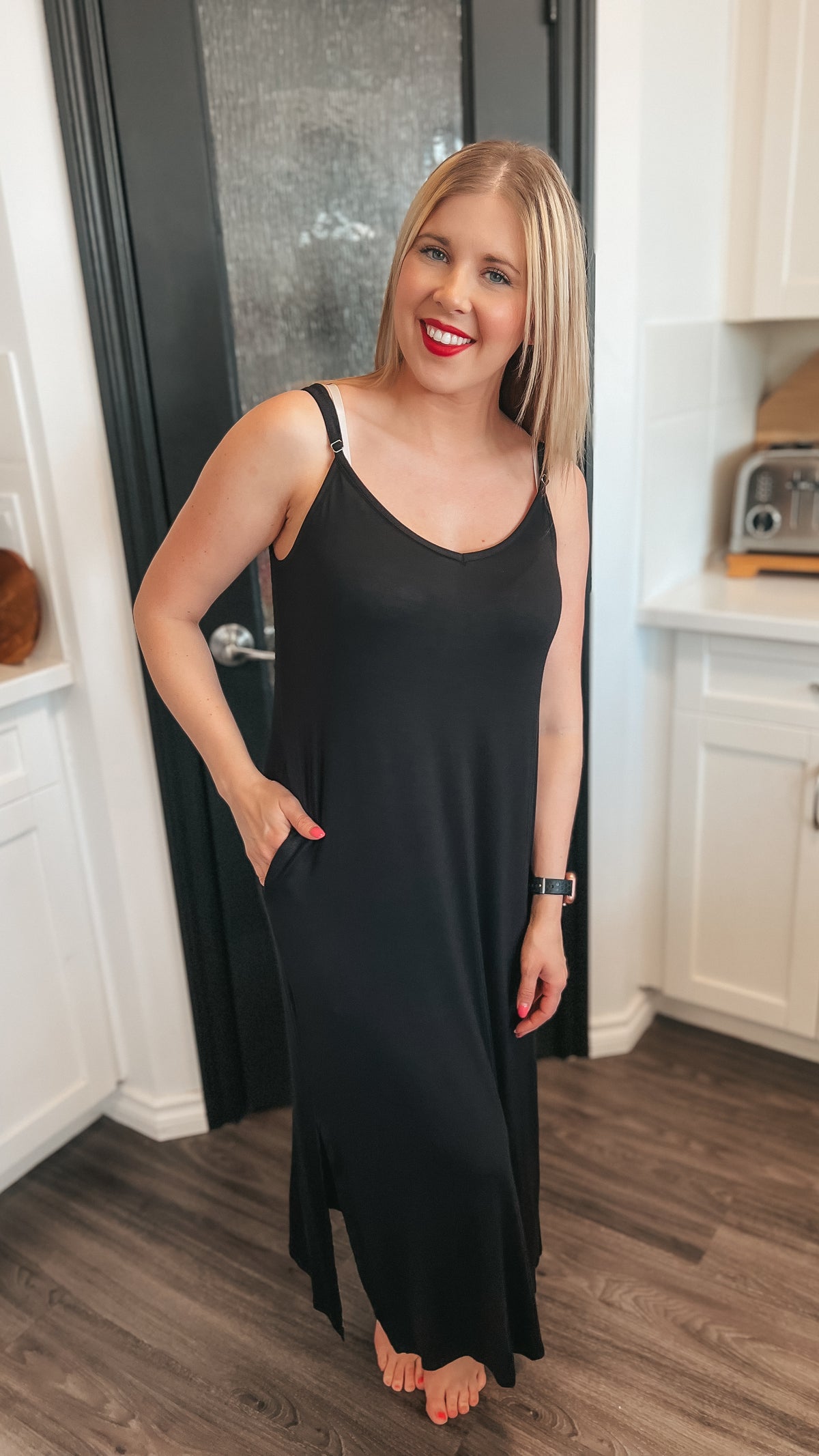 black cotton tank top midi dress