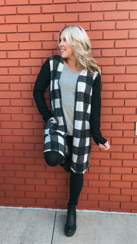 Donna Plaid Cardigan: Ivory & Black