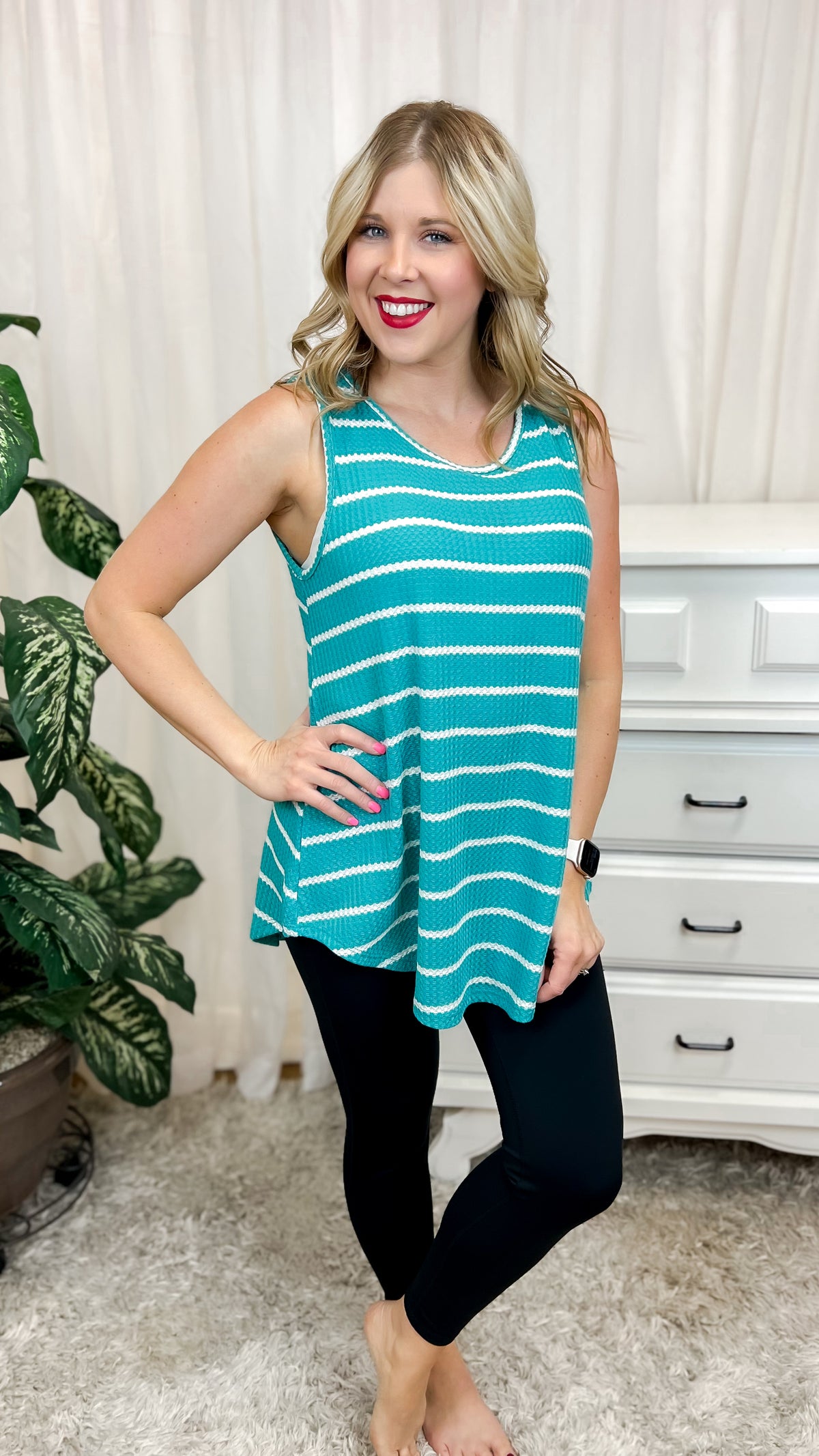 Haley Striped Tank Top: Jade